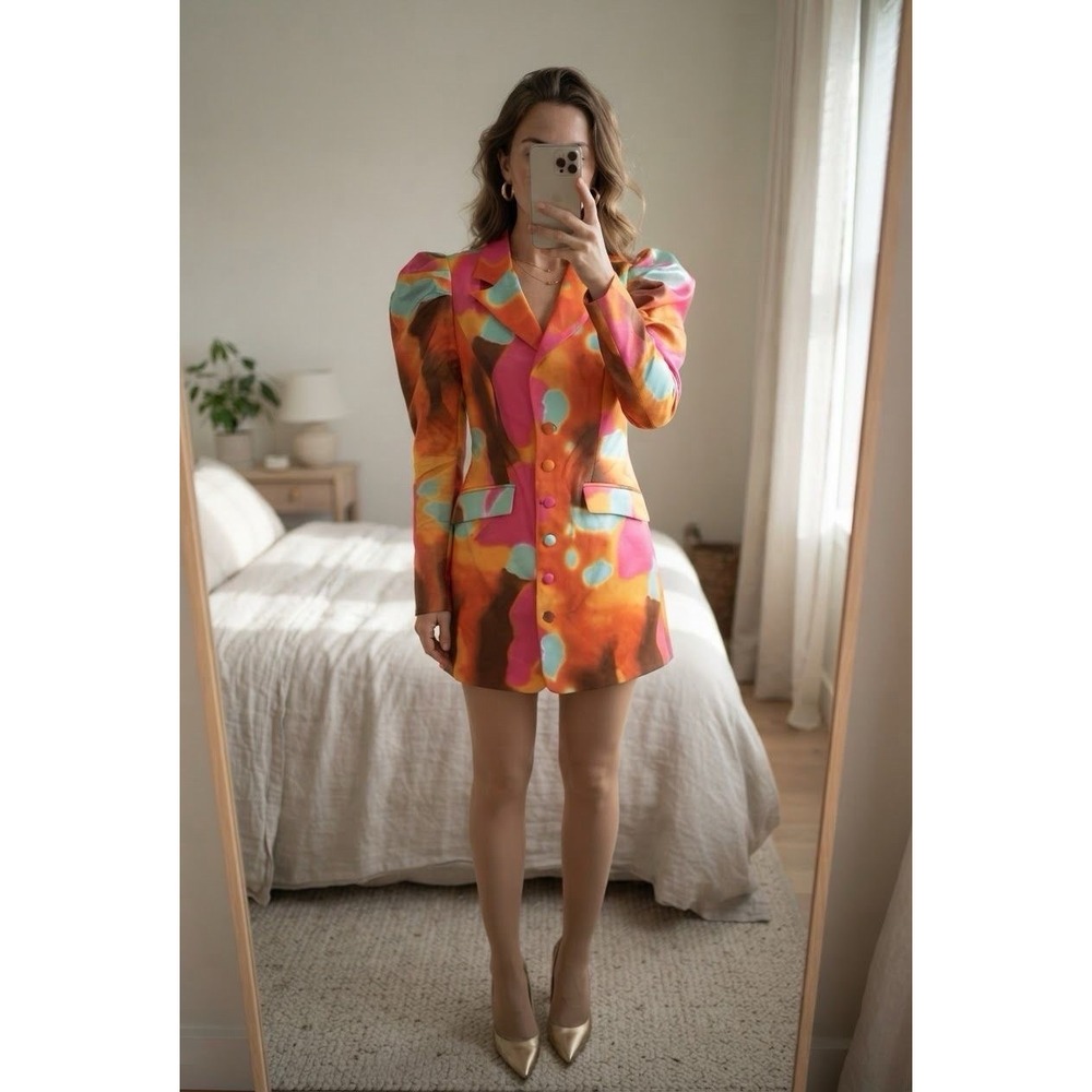 L'ATISTE By Amy Melted Color Blazer Dress NWT Size L Colorful Puff Sleeve Mini